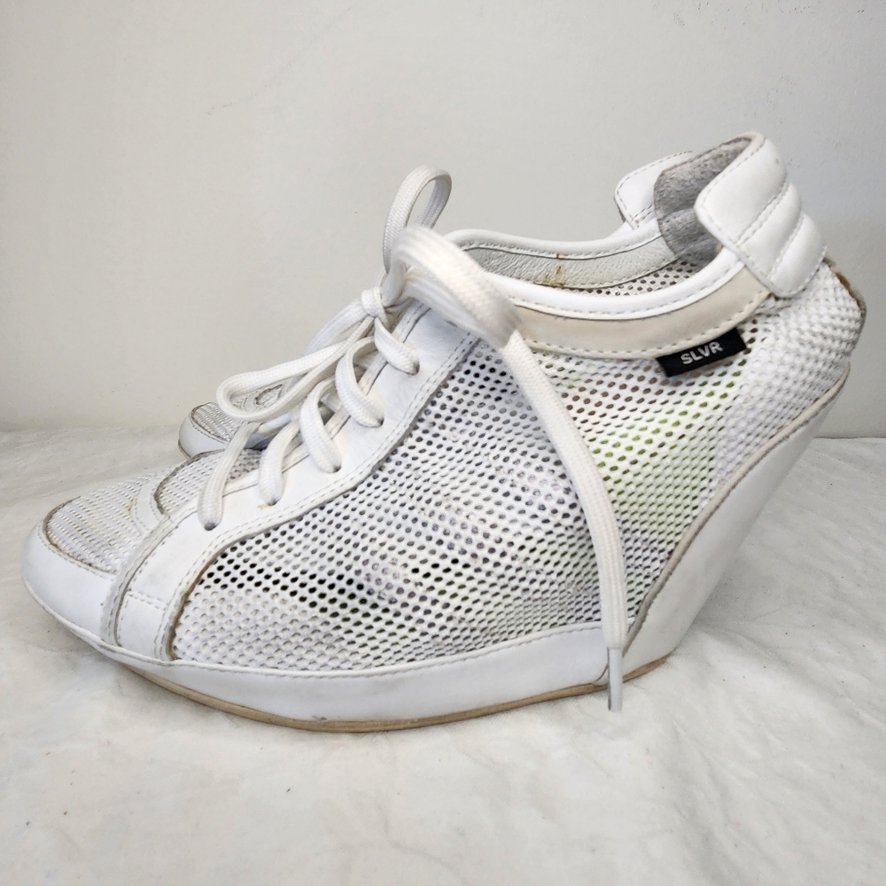Adidas White Mesh Wedge Sneakers